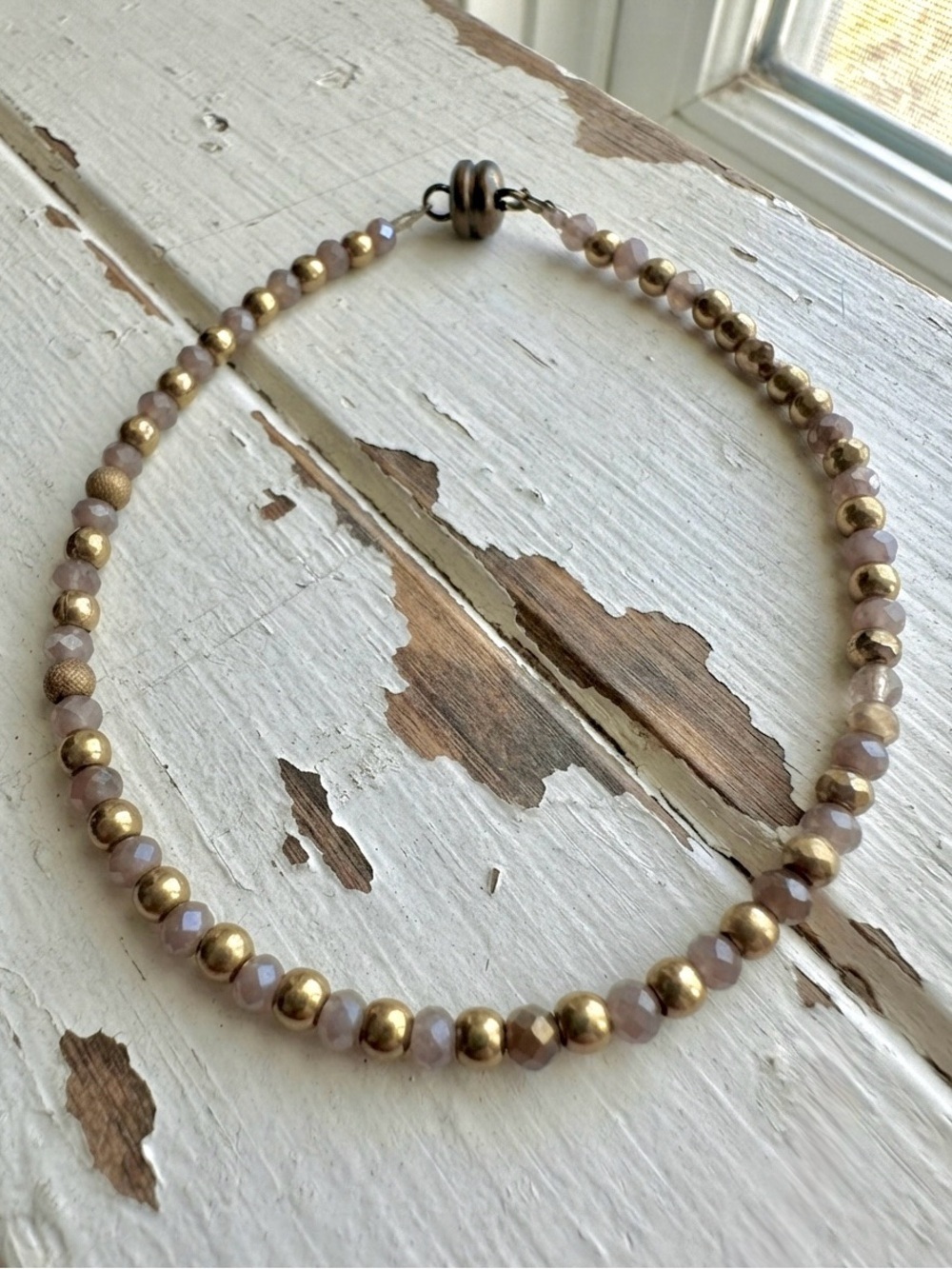 Gold and Taupe Beaded Women's Bracelet